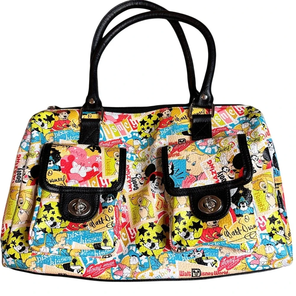 Vtg Walt Disney World Comic Collage Satchel Purse Retro‎ Disney Parks